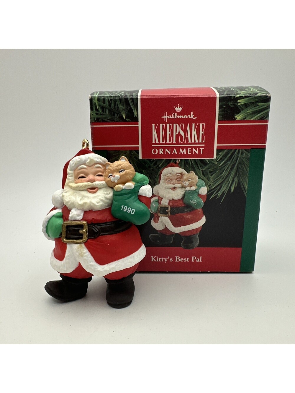 Hallmark Keepsake Ornament 1990 Kitty's Best Pal  Santa Claus Kitty